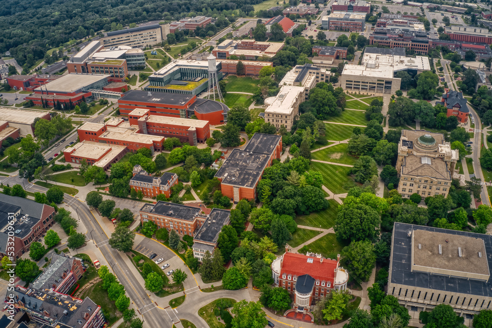 Aerial View of a large public University in Ames, Iowa