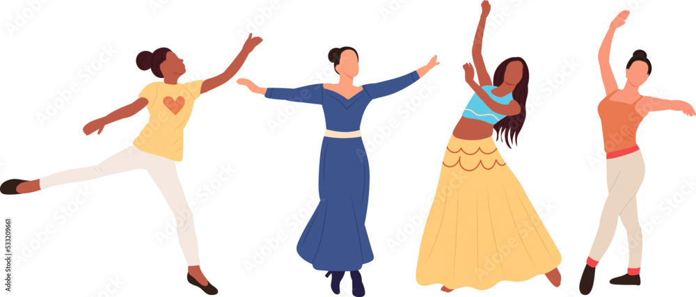 Fototapeta premium dancing women, girls, flat style isolated vector