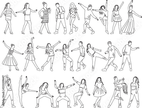 dancing people set sketch ,outline isolated vector
