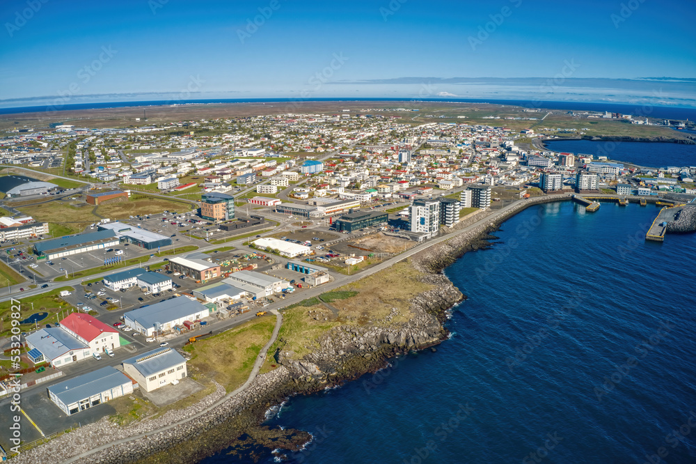 Aerial View of the Downtown Skyline of Reykjanesbær, Iceland