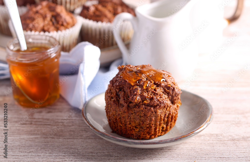 Carrot and rye muffins with raisin,