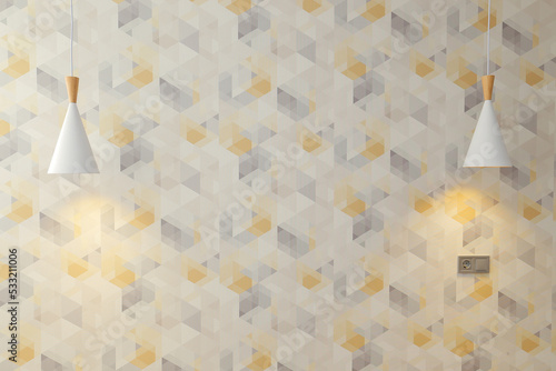Two hanging lamps on the wall with wallpaper
