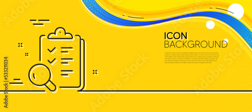 Inspect line icon. Abstract yellow background. Quality research sign. Verification review list symbol. Minimal inspect line icon. Wave banner concept. Vector