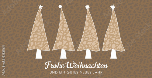 Frohe Weihnachten Karte Weihnachtsbaum in brauner Leder-Optik, Leoparden oder Schlangen-Muster, abstrakte Kunst