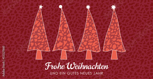 Frohe Weihnachten Karte in roter Leder-Optik, Leoparden oder Schlangen-Muster, abstrakte Kunst