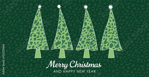 Merry Christmas Karte Weihnachtsbaum in grüner Leder-Optik, Leoparden oder Schlangen-Muster, abstrakte Kunst