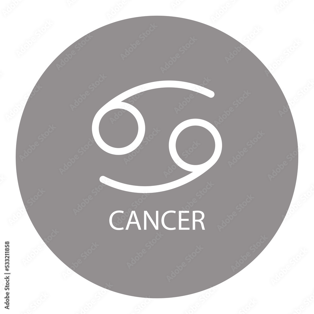 Cancer zodiac sign. Astrological round calendar. Zodiacal horoscope in grey circle Cancer zodiac sign. Astrological round calendar. Zodiacal horoscope in grey circle