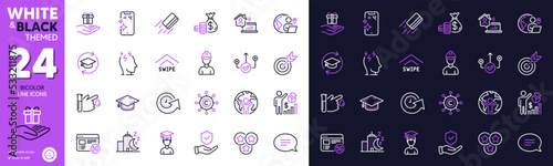 Foreman, Global business and Blood donation line icons for website, printing. Collection of Loyalty program, Smartphone clean, Work home icons. Coins bag, Continuing education. Vector