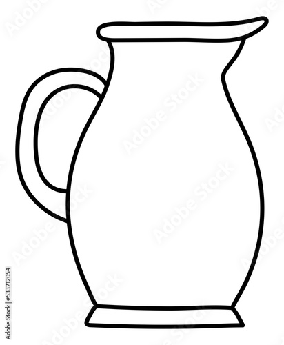 Carafe. Kitchenware sketch. Doodle line kitchen utensil. Hand drawn illustration. Black and white outline icon
