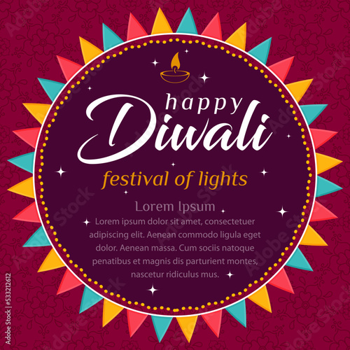 Beautiful Diwali greeting card  the Festival of Lights is a symbol of the victory of good over evil. Vector  illustration