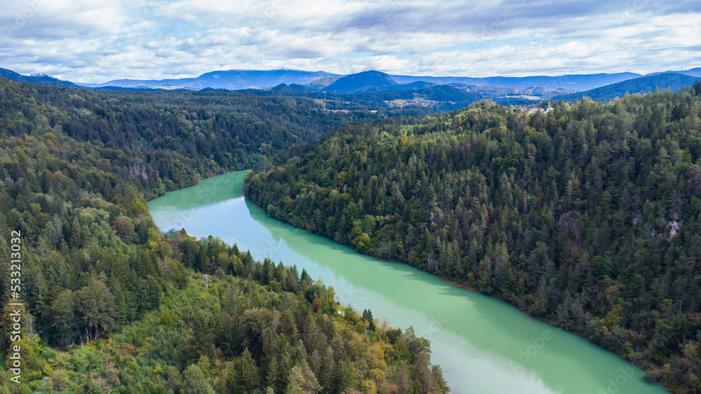 Aerial view of the river Drau in the Jauntal in Carinthia