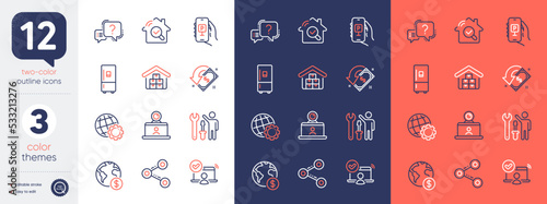 Set of Question mark, Online access and Globe line icons. Include Cashback, Share, Refrigerator icons. Parking app, Video conference, Inspect web elements. Wholesale goods. Vector