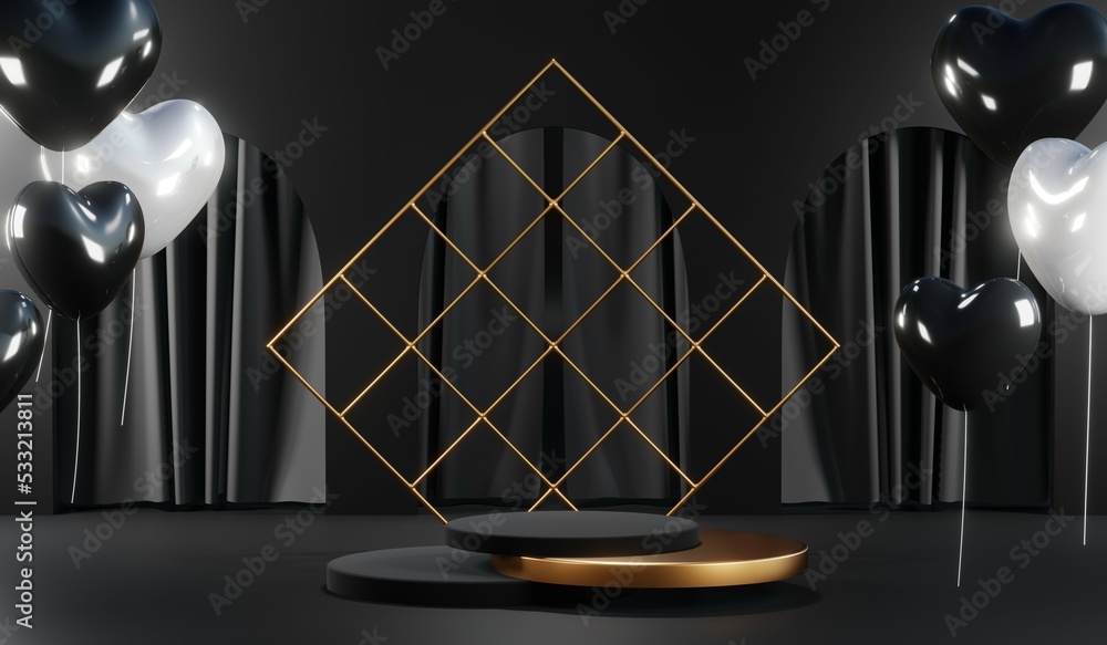 3D rendering of blank product background for cream cosmetics Modern black podium background 3D rendering of blank product background for cream cosmetics Modern black podium background