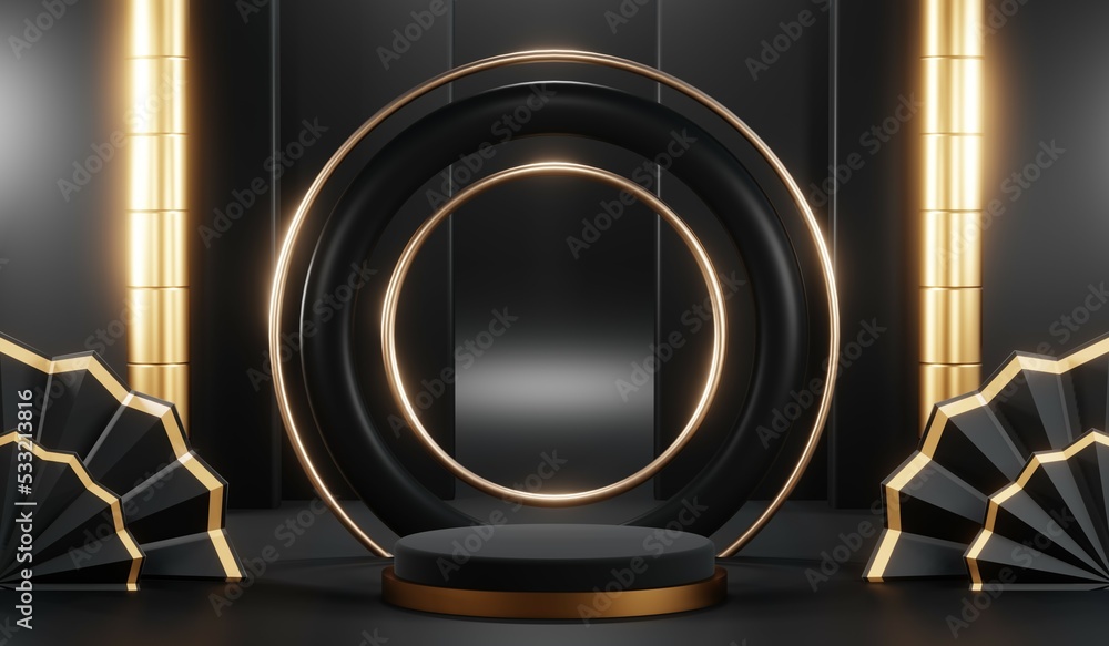 3D rendering of blank product background for cream cosmetics Modern black podium background 3D rendering of blank product background for cream cosmetics Modern black podium background
