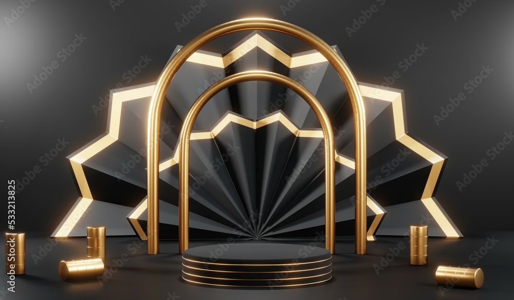 3D rendering of blank product background for cream cosmetics Modern black podium background 3D rendering of blank product background for cream cosmetics Modern black podium background