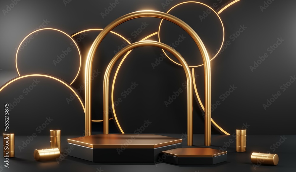 3D rendering of blank product background for cream cosmetics Modern black podium background 3D rendering of blank product background for cream cosmetics Modern black podium background