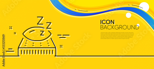 Mattress line icon. Abstract yellow background. Night sleep bed rest sign. Pillow with zzz symbol. Minimal mattress line icon. Wave banner concept. Vector