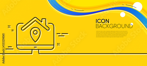 Work at home line icon. Abstract yellow background. Outsource job sign. Remote office employee symbol. Minimal work home line icon. Wave banner concept. Vector