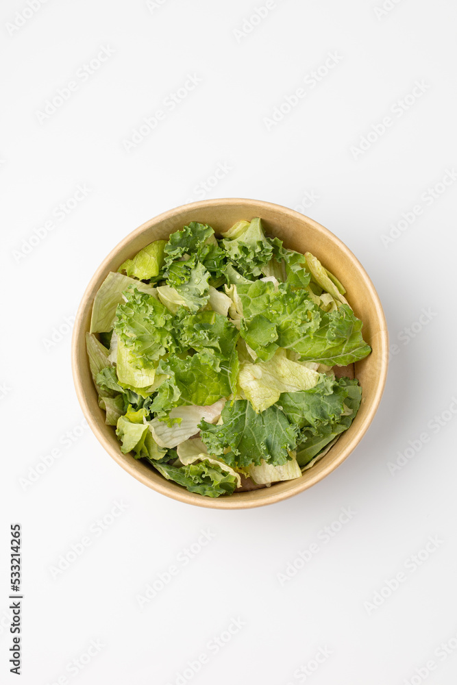 Poke with green salad on white background Poke with green salad on white background