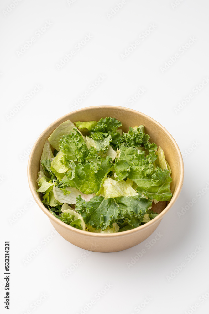 Poke with green salad on white background Poke with green salad on white background
