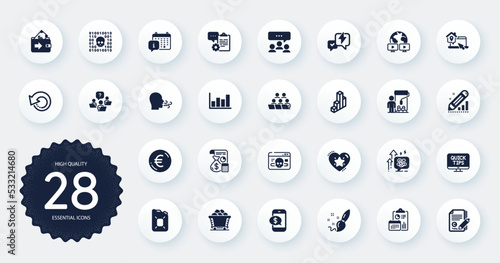 Set of Education icons, such as Copywriting, Work home and Accounting flat icons. Coal trolley, 3d chart, Recovery data web elements. Cyber attack, Breathing exercise, Wallet signs. Vector
