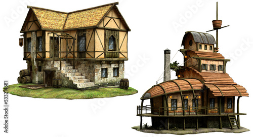 Fotografia Fantasy tavern buildings 3D illustrations