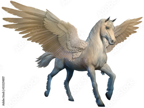 Mythical white Pegasus 3D illustration