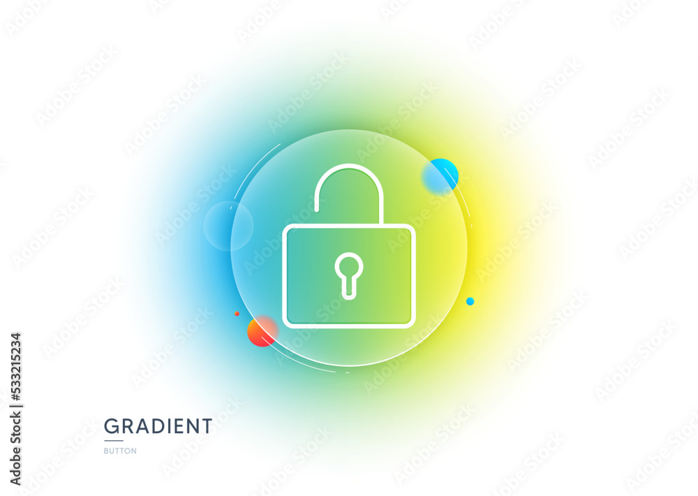 Lock line icon. Gradient blur button with glassmorphism. Private locker sign. Password encryption symbol. Transparent glass design. Lock line icon. Vector Lock line icon. Gradient blur button with glassmorphism. Private locker sign. Password encryption symbol. Transparent glass design. Lock line icon. Vector