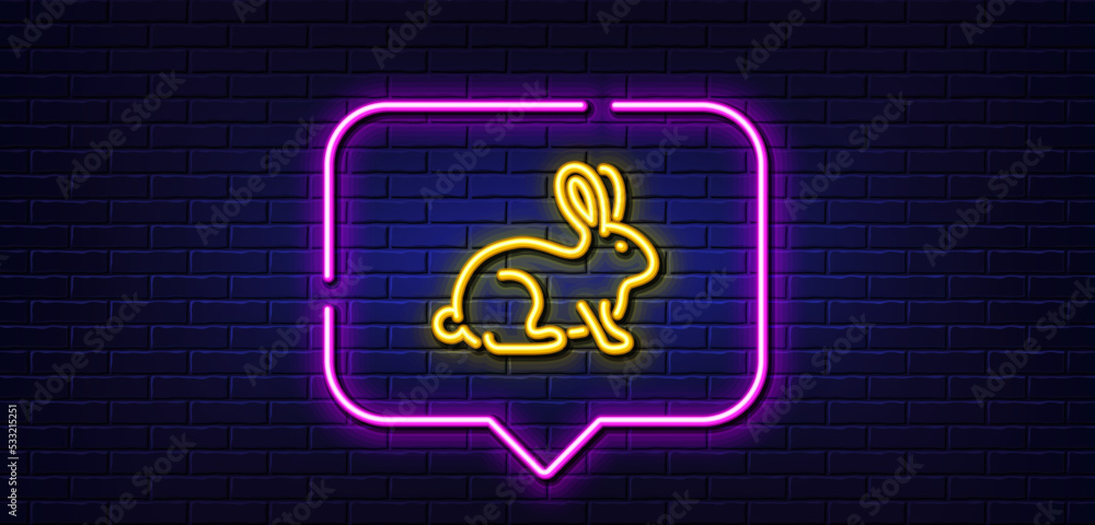 Neon light speech bubble. Animal tested line icon. Bio cosmetics sign. Fair trade symbol. Neon light background. Animal tested glow line. Brick wall banner. Vector Neon light speech bubble. Animal tested line icon. Bio cosmetics sign. Fair trade symbol. Neon light background. Animal tested glow line. Brick wall banner. Vector