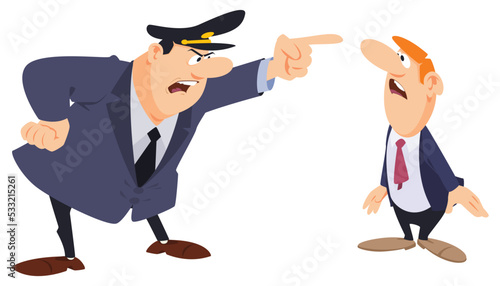 Policeman scolds man. Illustration for internet and mobile website.