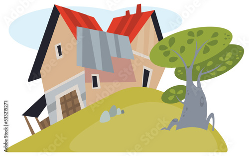 Rural landscape with houses. Illustration for internet and mobile website.