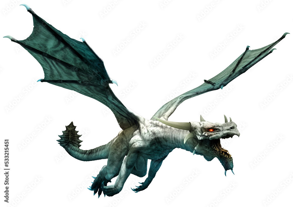 White dragon flying 3D illustration White dragon flying 3D illustration