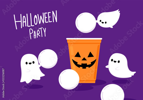 Halloween face on plastic cup. Party cup isolated. background, vector illustration. Halloween beer cup vector. Beer pong. Halloween face on plastic cup.
