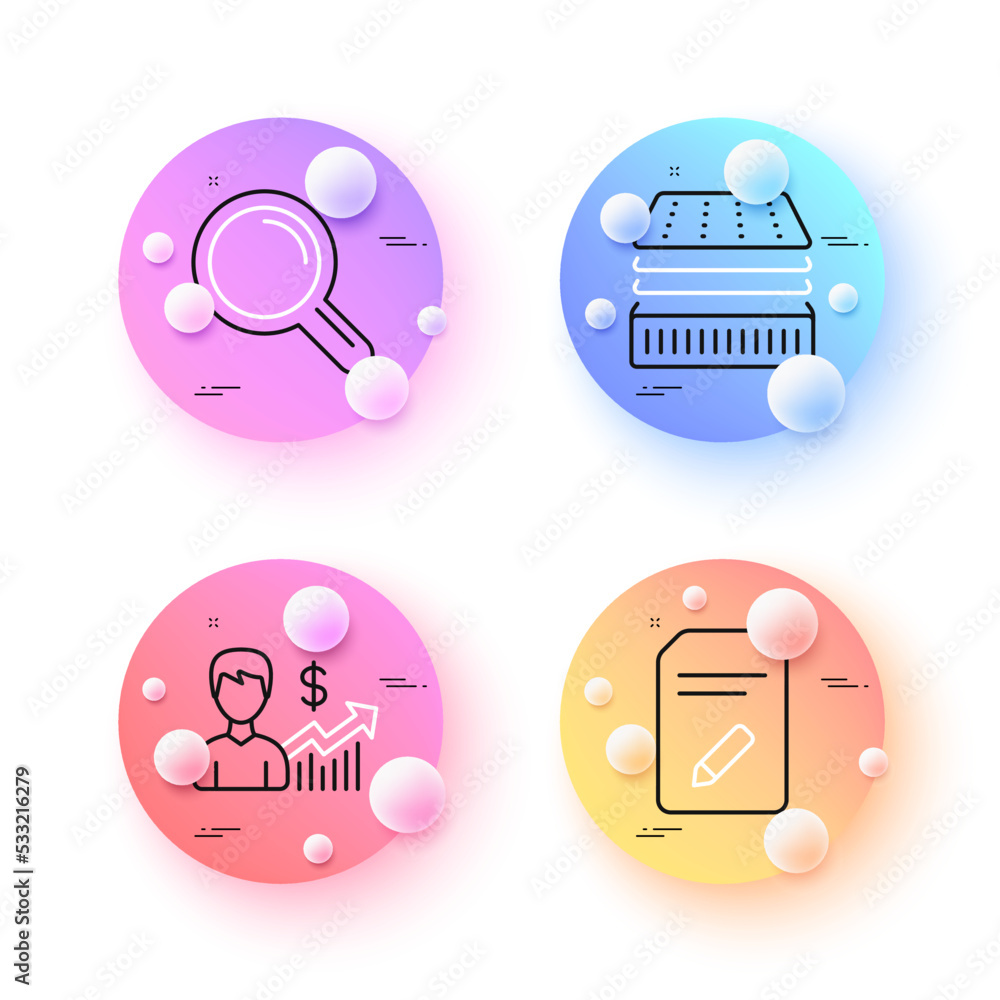 Research, Edit document and Business growth minimal line icons. 3d spheres or balls buttons. Deluxe mattress icons. For web, application, printing. Vector Research, Edit document and Business growth minimal line icons. 3d spheres or balls buttons. Deluxe mattress icons. For web, application, printing. Vector