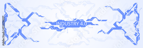 Hi-tech digital technology and engineering theme Industry 4.0 intelligence technology with robotic arm. Smart industrial revolution in factory process, Isolated flat vector illustration background