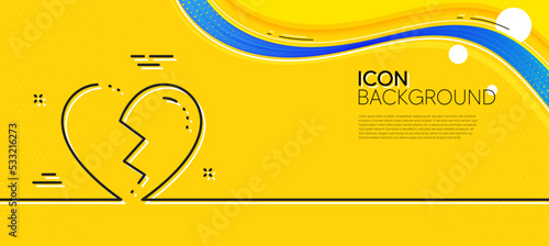 Broken heart line icon. Abstract yellow background. Love crush sign. Divorce symbol. Minimal broken heart line icon. Wave banner concept. Vector