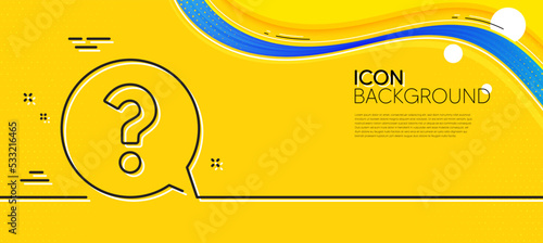 Question mark line icon. Abstract yellow background. Help speech bubble sign. FAQ symbol. Minimal question mark line icon. Wave banner concept. Vector