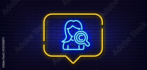 Neon light speech bubble. Collagen skin line icon. Cream care sign. Cosmetic lotion symbol. Neon light background. Collagen skin glow line. Brick wall banner. Vector
