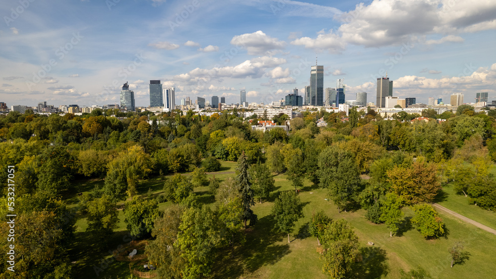 Panorama of the city of Warsaw. Pole Mokotowskie