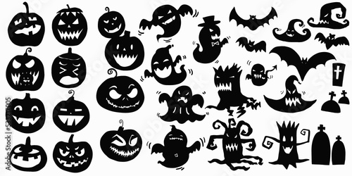 Set  of Halloween on a white background. illustration. Set  of silhouettes  halloween day. © ketwadi