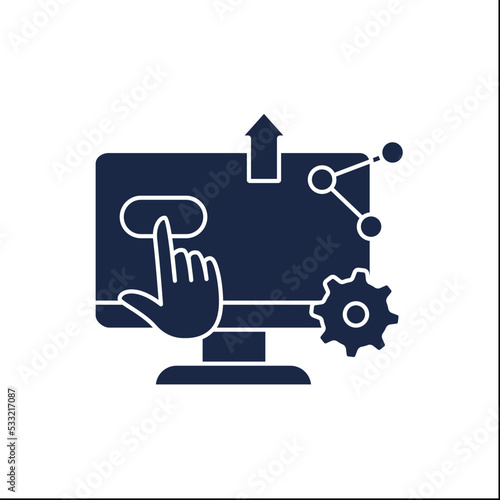 Digital accessibility glyph icon. Computer controlled by finger. Digital transformation concept. Filled flat sign. Isolated silhouette vector illustration