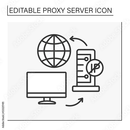 Computer networking line icon. IP address conflict. Error. Modern technology. Proxy server concept. Isolated vector illustration. Editable stroke