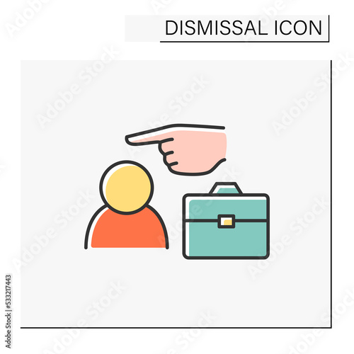Job loss color icon. Dismiss from work due to scandal. Boss fires from work. Dismissal concept. Isolated vector illustration