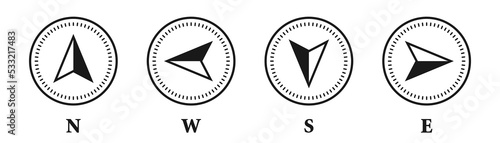 Vintage marine wind rose, nautical chart. Monochrome navigational compass with cardinal directions of North, East, South, West. Geographical position, cartography and navigation. Vector illustration.
