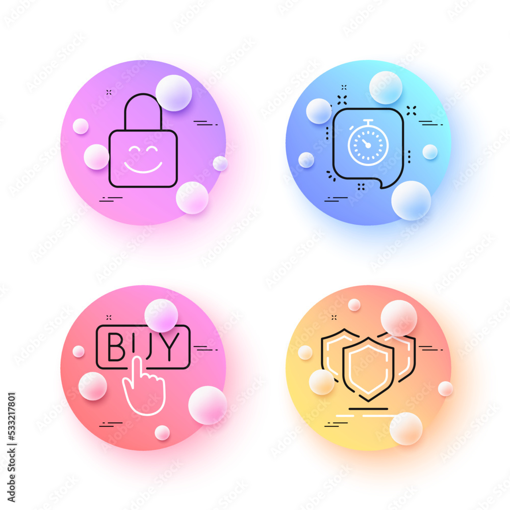 Timer, Buying and Shields minimal line icons. 3d spheres or balls buttons. Lock icons. For web, application, printing. Time management, E-commerce shopping, Safe secure. Padlock smile. Vector Timer, Buying and Shields minimal line icons. 3d spheres or balls buttons. Lock icons. For web, application, printing. Time management, E-commerce shopping, Safe secure. Padlock smile. Vector