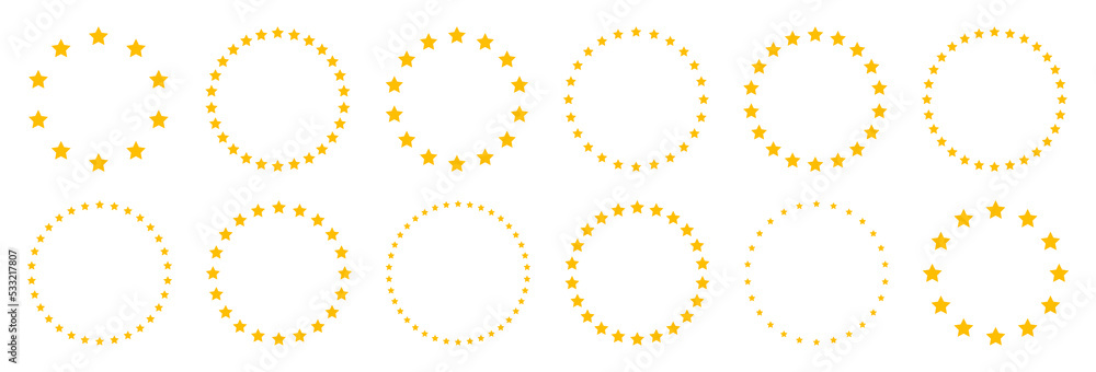 Stars of various sizes arranged in a circle. Round frame, border ...