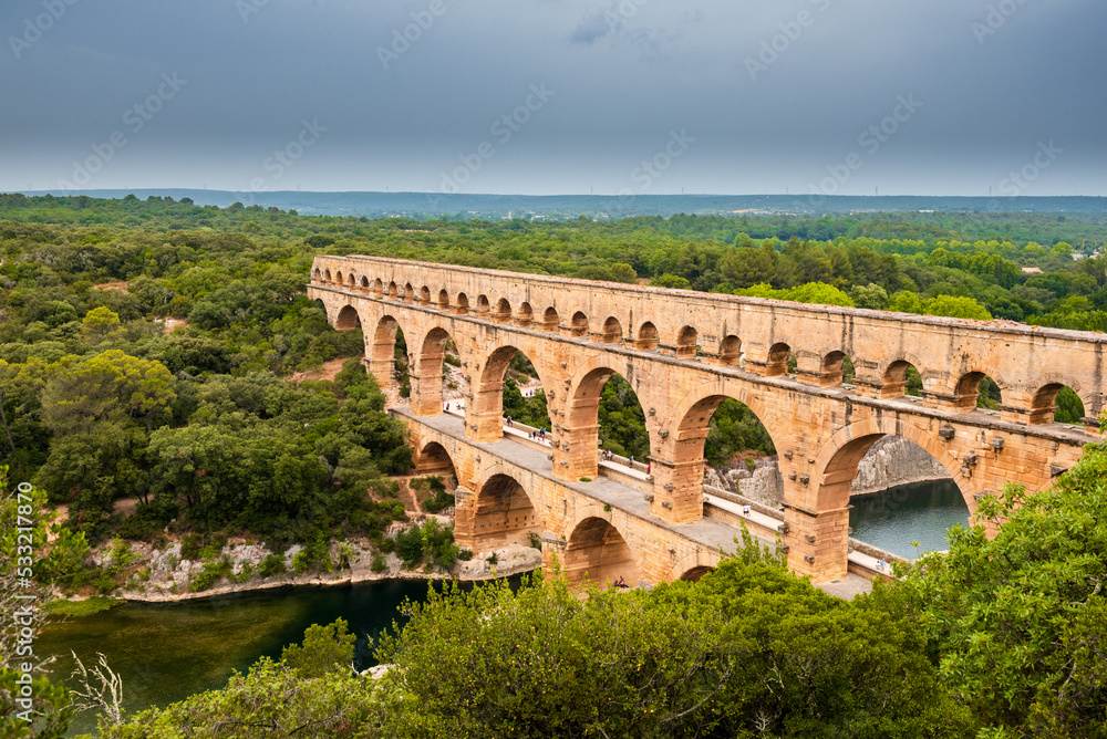 Antic roman aquaduc named Gard bridge in south of France