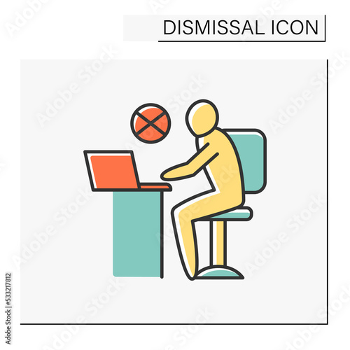 Job color icon. Failure to work. Unready to work.Unemployment. Fired person. Dismissal concept. Isolated vector illustration