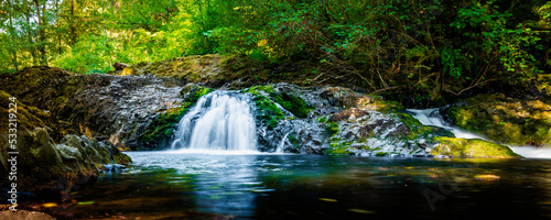 Small brook waterfalls in the Silver Falls State Park near Salem, Marion County, Oregon. Long exposure photography.