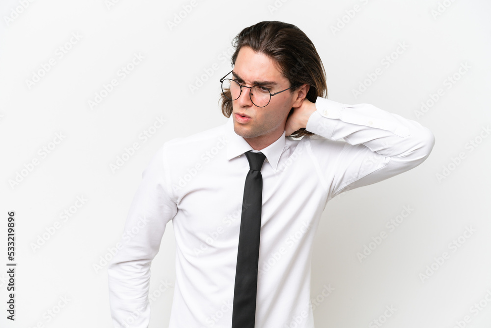 Business handsome man isolated on white background with neckache Business handsome man isolated on white background with neckache